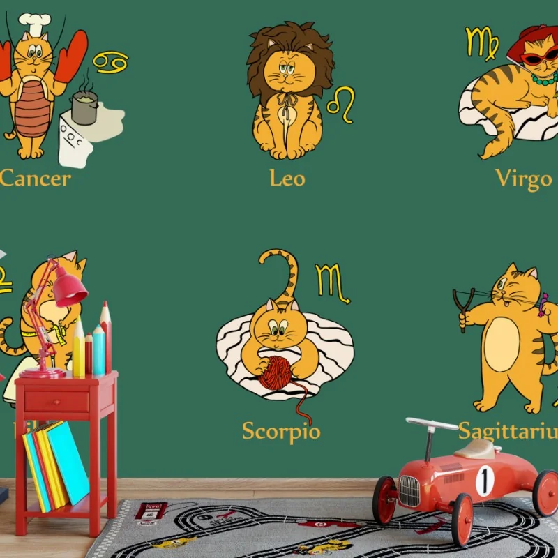 Fotomural gatos del zodiaco en ilustración divertida