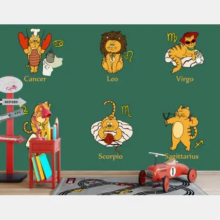 Fotomural gatos del zodiaco en ilustración divertida – Pixers®
