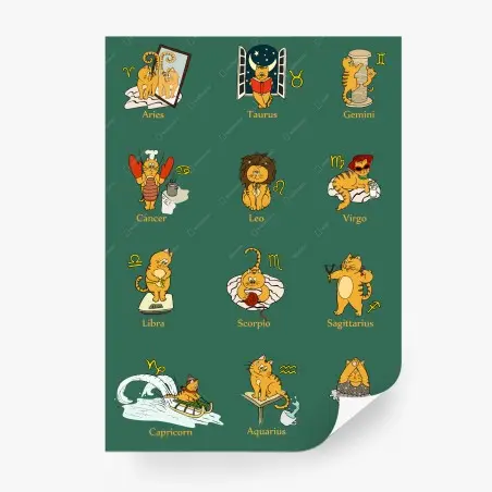 Fotomural gatos del zodiaco en ilustración divertida – Pixers®