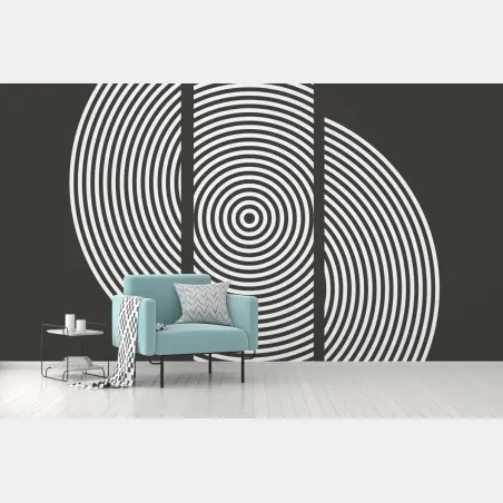 Fotomural composición geométrica de círculos concéntricos en blanco y negro – Pixers®