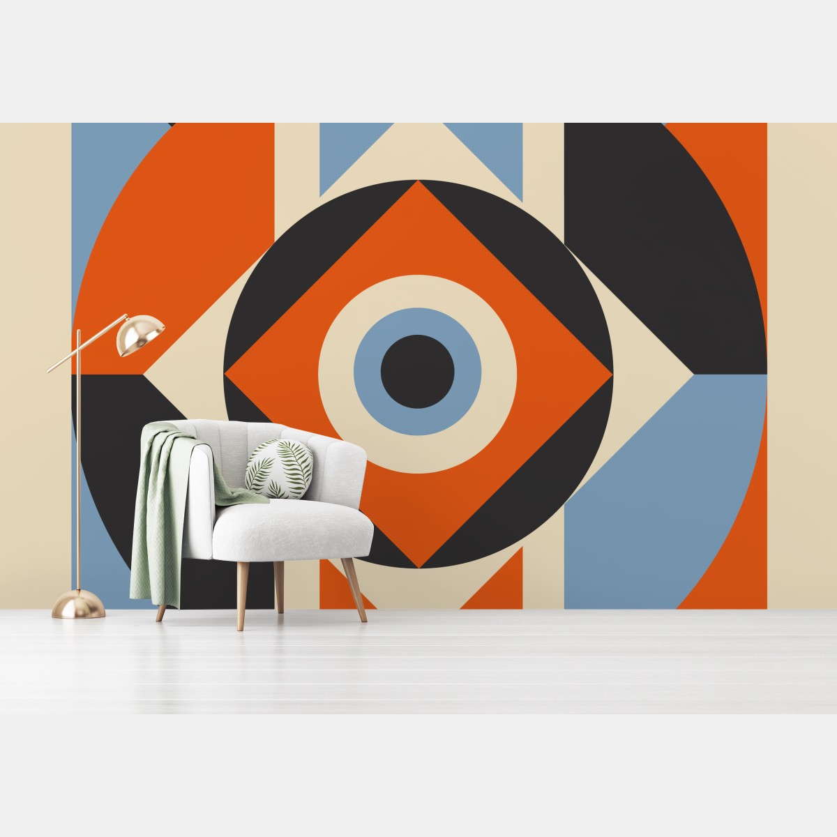 Fotomural diseño geométrico retro en tonos naranja y azul – Pixers®