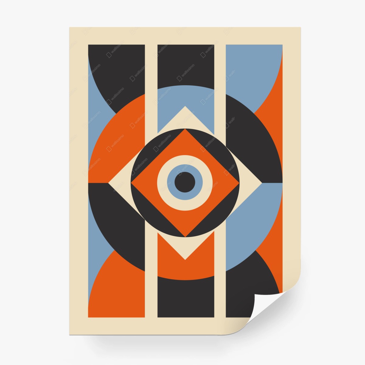 Fotomural diseño geométrico retro en tonos naranja y azul – Pixers®