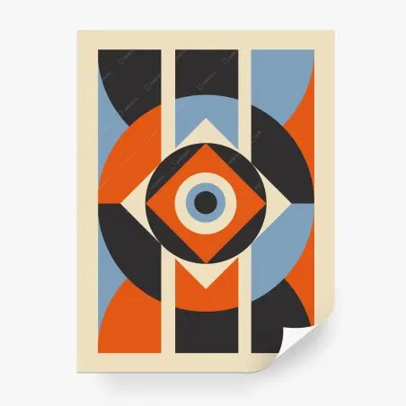 Fotomural diseño geométrico retro en tonos naranja y azul – Pixers®