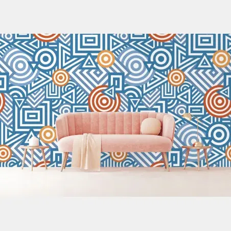Fotomural diseño geométrico en tonos azules y naranjas – Pixers®