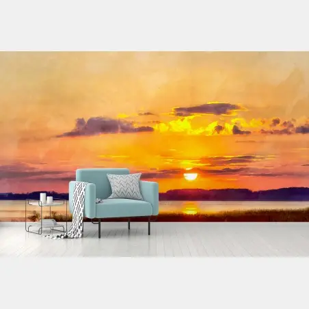 Fotomural atardecer dorado sobre el lago – Pixers®