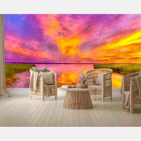 Fotomural atardecer vibrante sobre la marisma – Pixers®