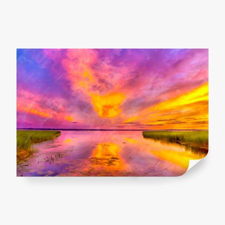 Fotomural atardecer vibrante sobre la marisma – Pixers®