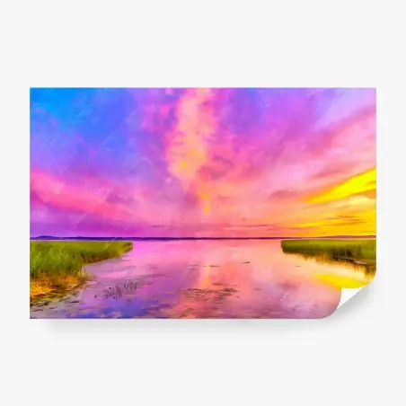 Fotomural atardecer iridiscente en la marisma – Pixers®