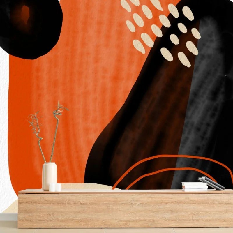 Fotomural composición abstracta en naranja y negro