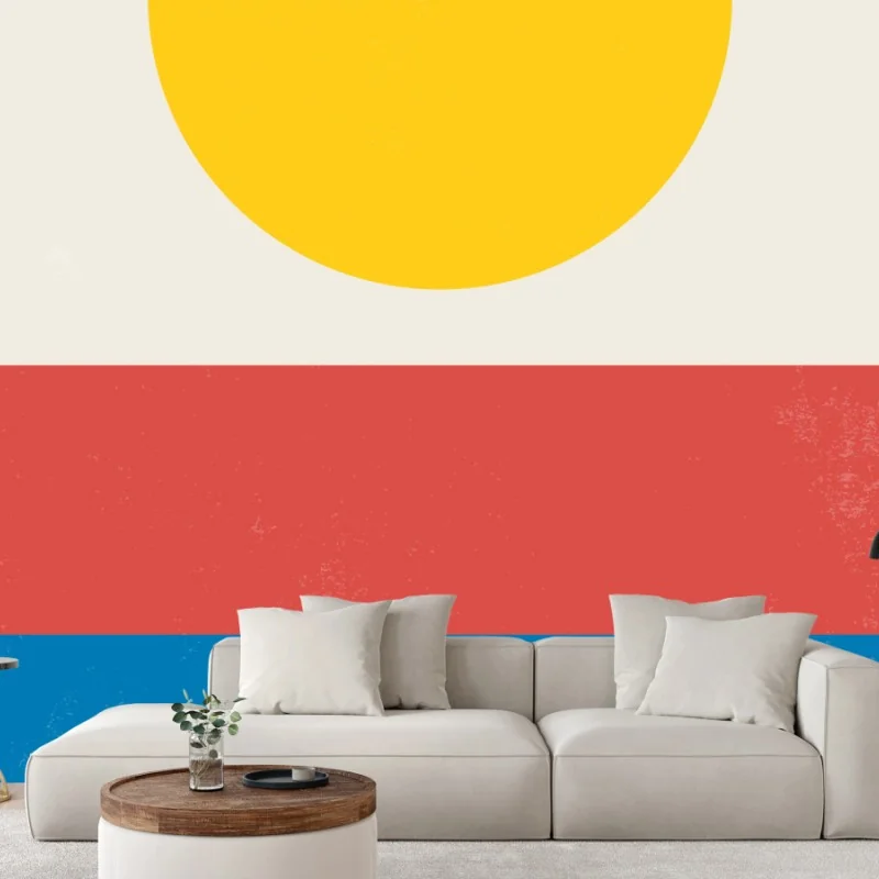 Fotomural sol minimalista sobre franjas coloridas