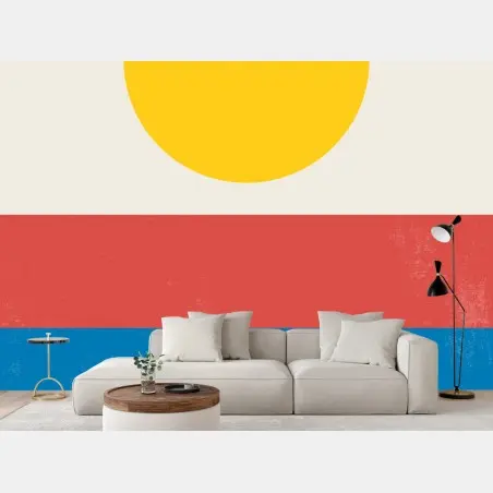 Fotomural sol minimalista sobre franjas coloridas – Pixers®