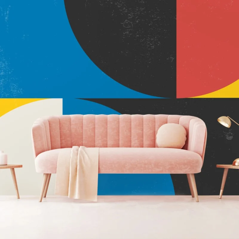 Fotomural composición geométrica en colores primarios con textura vintage
