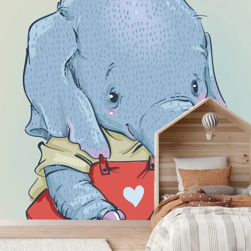 Fotomural elefante bebé con peto rojo y corazón