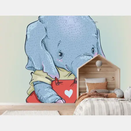 Fotomural elefante bebé con peto rojo y corazón – Pixers®