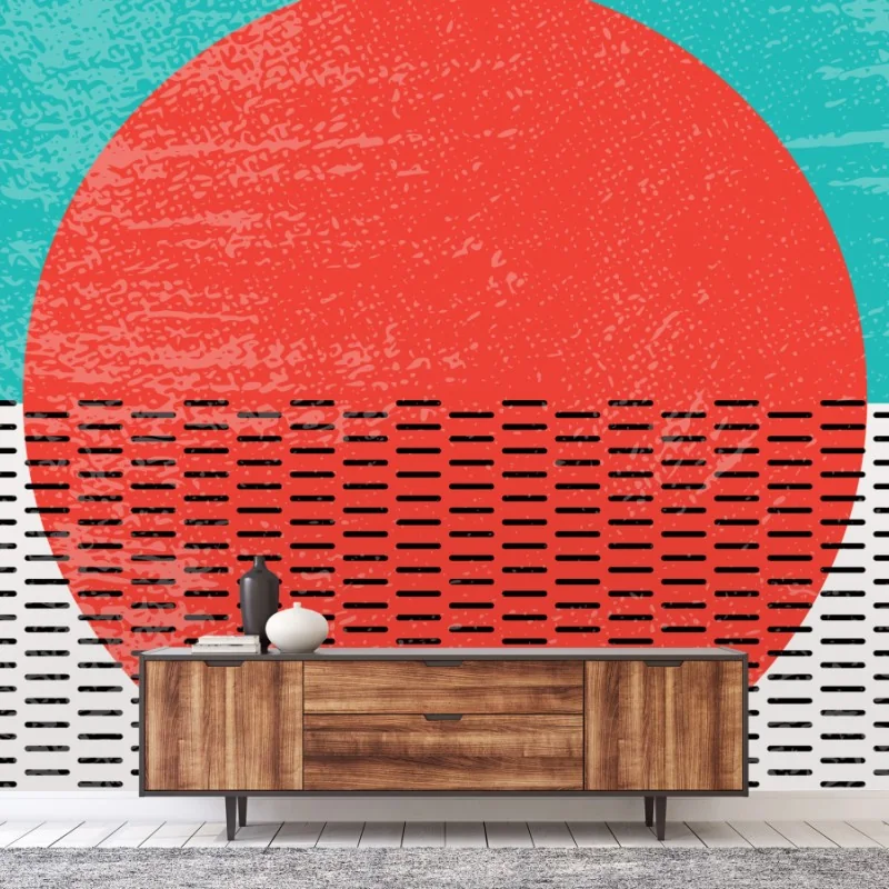 Fotomural arte mural geométrico turquesa y rojo con textura grunge