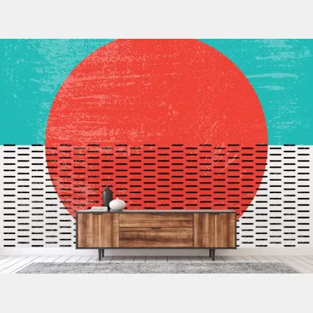 Fotomural arte mural geométrico turquesa y rojo con textura grunge – Pixers®