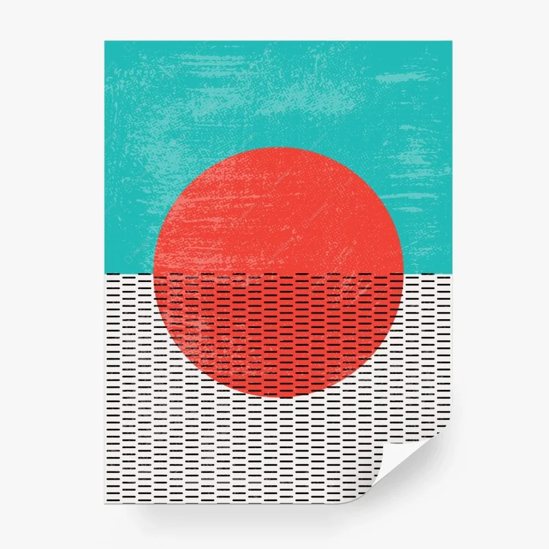 Fotomural arte mural geométrico turquesa y rojo con textura grunge