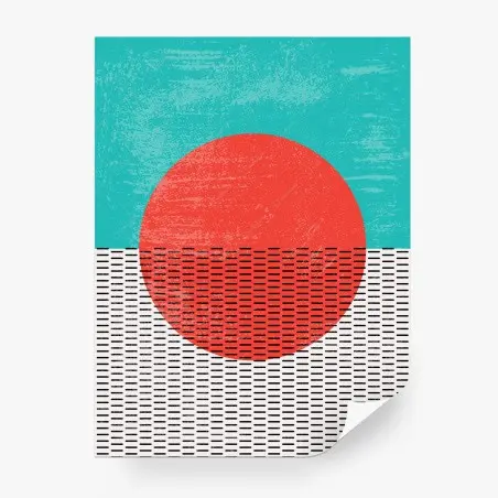 Fotomural arte mural geométrico turquesa y rojo con textura grunge – Pixers®