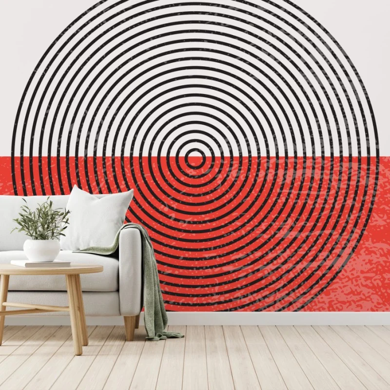 Fotomural círculos concéntricos sobre fondo rojo y blanco