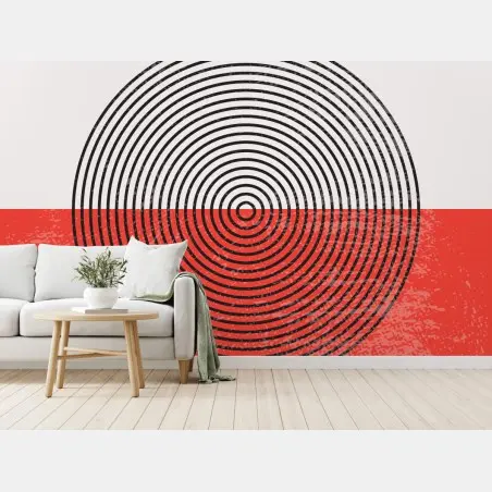 Fotomural círculos concéntricos sobre fondo rojo y blanco – Pixers®