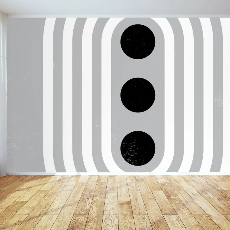 Fotomural composición geométrica minimalista en gris con tres puntos