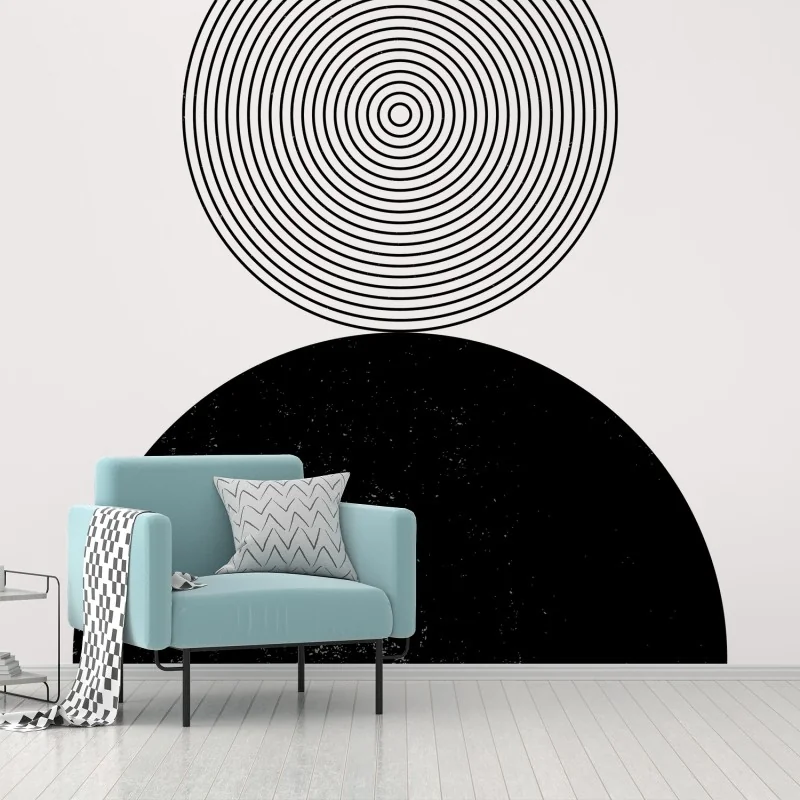 Fotomural composición de círculos minimalistas en blanco y negro