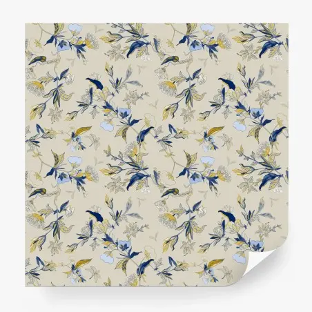 Fotomural diseño floral azul sobre fondo crema – Pixers®