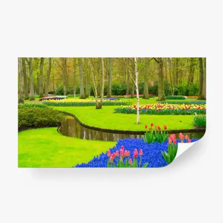 Fotomural jardín primaveral de tulipanes y jacintos – Pixers®