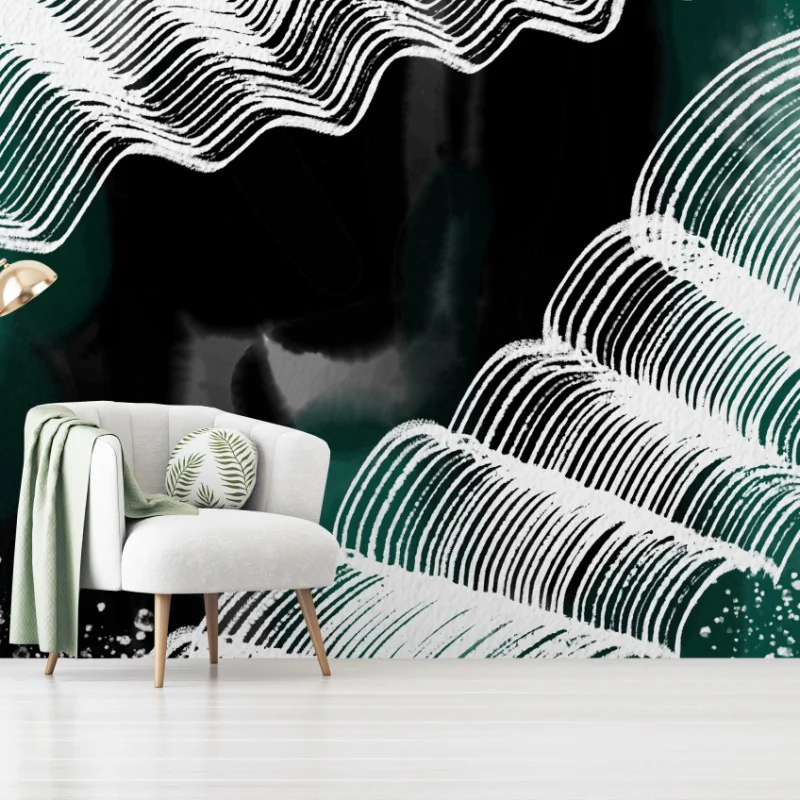 Fotomural ondas abstractas en verde y blanco
