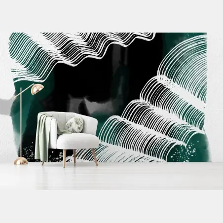 Fotomural ondas abstractas en verde y blanco – Pixers®