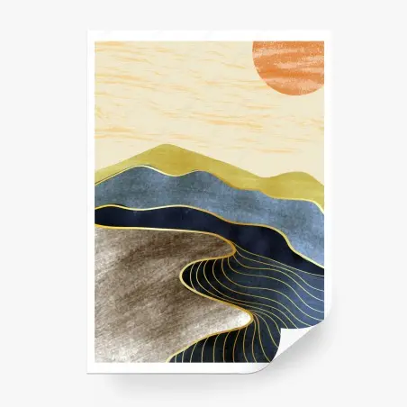 Fotomural paisaje abstracto minimalista con montañas y sol – Pixers®