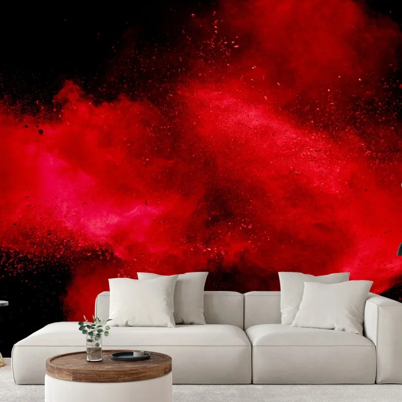Fotomural explosión de polvo rojo sobre fondo negro