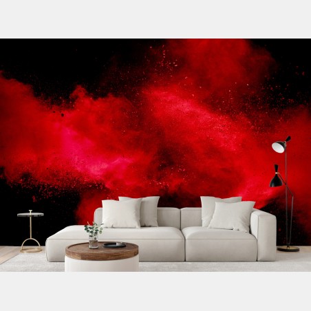 Fotomural explosión de polvo rojo sobre fondo negro – Pixers®