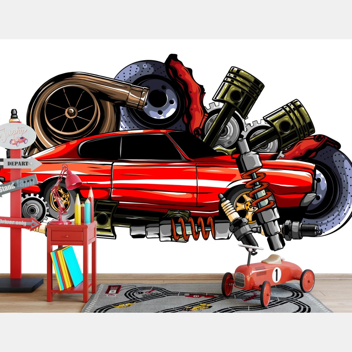 Fotomural arte automotriz retro en rojo – Pixers® Fotomural arte automotriz retro en rojo – Pixers®