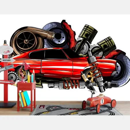 Fotomural arte automotriz retro en rojo – Pixers®