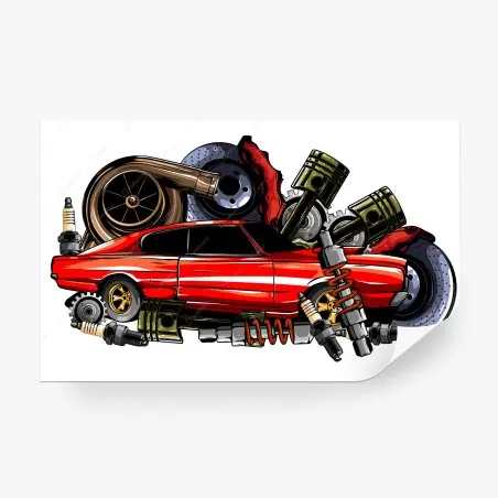 Fotomural arte automotriz retro en rojo – Pixers®