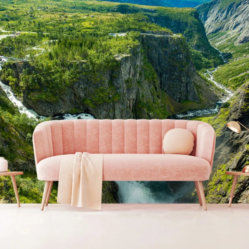 Fotomural panorama de Vøringfossen, Noruega: caída majestuosa