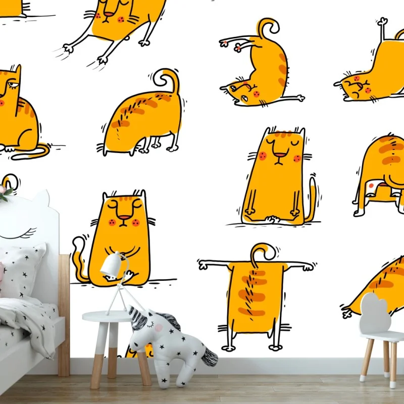 Fotomural colección de gatos juguetones en tonos naranjas