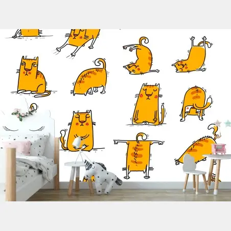 Fotomural colección de gatos juguetones en tonos naranjas – Pixers®