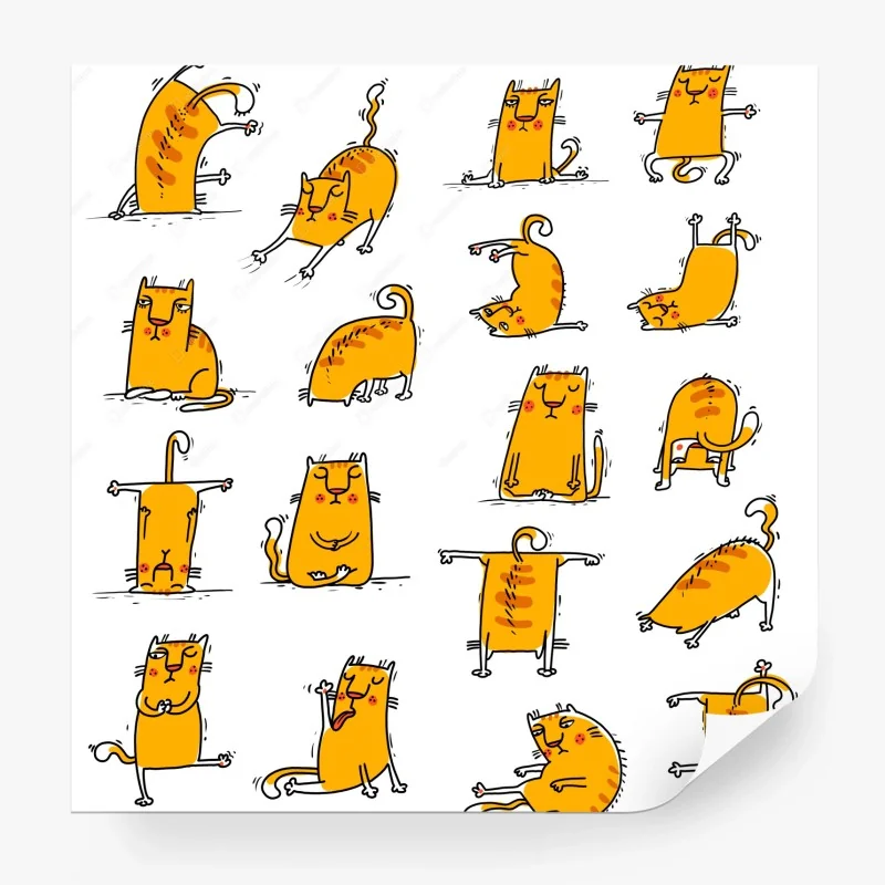 Fotomural colección de gatos juguetones en tonos naranjas