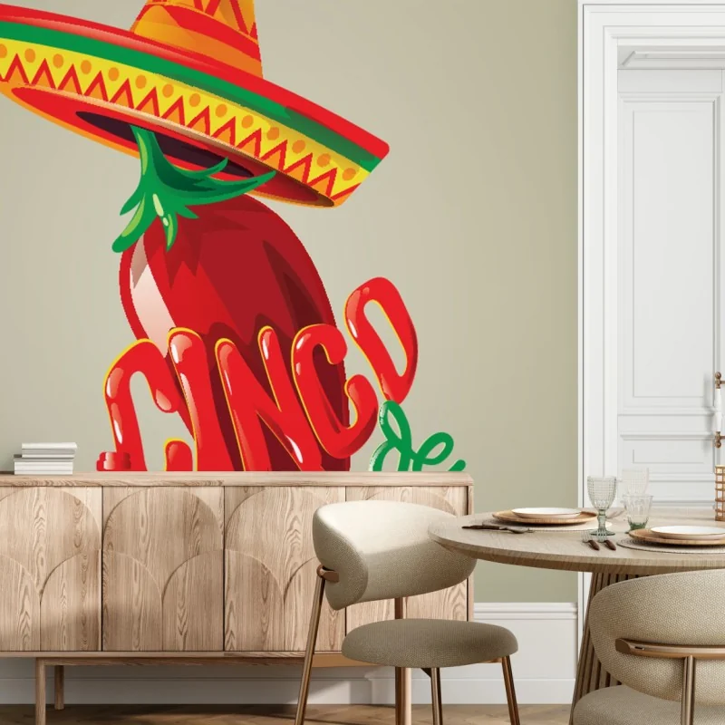 Fotomural chile con sombrero y maracas para fiesta mexicana