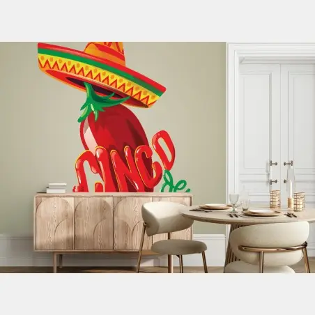 Fotomural chile con sombrero y maracas para fiesta mexicana – Pixers®