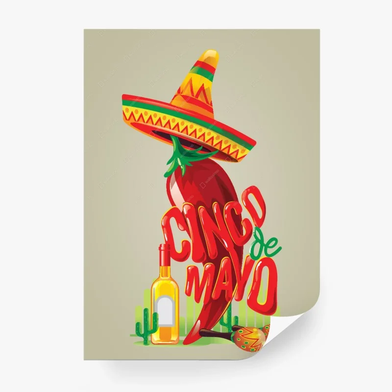 Fotomural chile con sombrero y maracas para fiesta mexicana