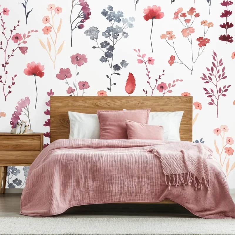 Fotomural motivo floral acuarela en tonos rosados
