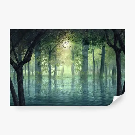 Fotomural bosque embrujado junto al lago – Pixers®