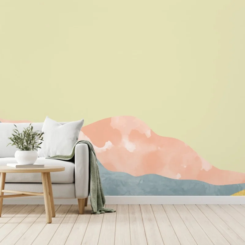 Fotomural paisaje montañoso acuarela minimalista en tonos pastel