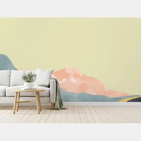 Fotomural paisaje montañoso acuarela minimalista en tonos pastel – Pixers®