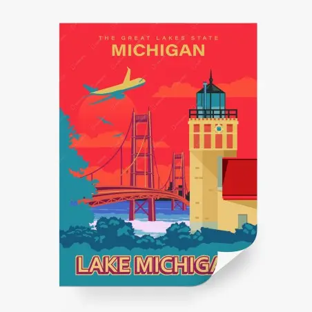 Fotomural vibrante atardecer en lago Michigan – Pixers®