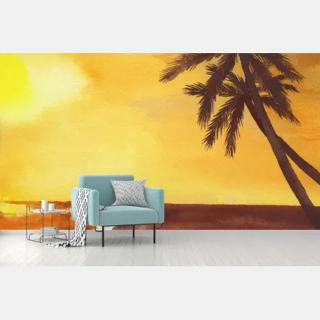 Fotomural puesta de sol tropical con palmeras – Pixers®