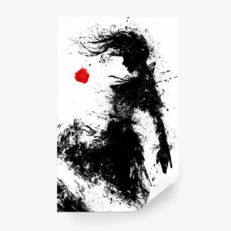 Fotomural silueta femenina en tinta con rosa roja – Pixers®